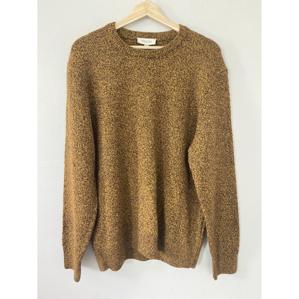 NEW Bugatchi 100% Merino Wool Knit Crewneck Sweater X-Large Brown, Yellow